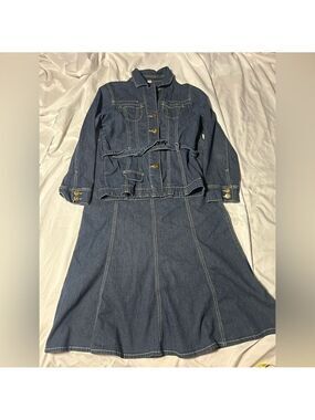 Vtg  Denim Riders Copper Collection Jacket & A Line Flared Skirt Sz 9